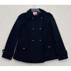 Copper Key Dillards Peacoat Girl Size 14 16 Black Double Breasted Removable Hood